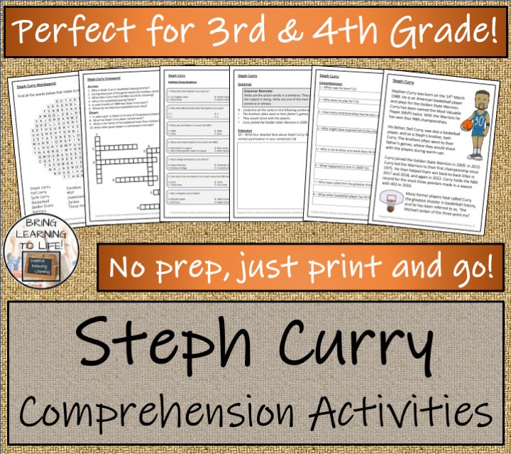 Steph Curry Close Reading Comprehension Activity | 3rd Grade & 4th Grade