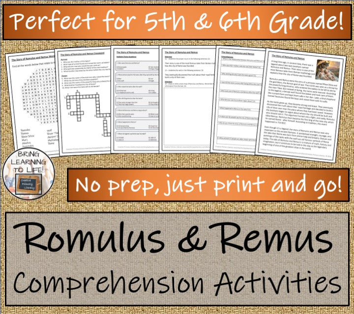 Romulus and Remus Close Reading Comprehension Activities | 5th Grade & 6th Grade