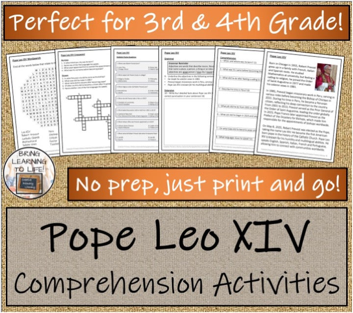 Pope Leo XIV Close Reading & Biography Bundle | 3rd Grade & 4th Grade