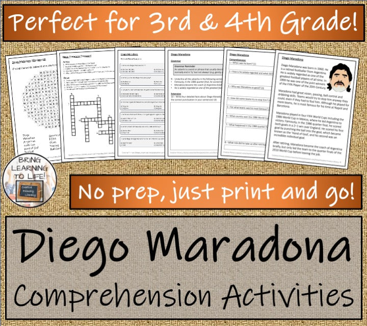 Diego Maradona Close Reading Comprehension Activities | 3rd Grade & 4th Grade