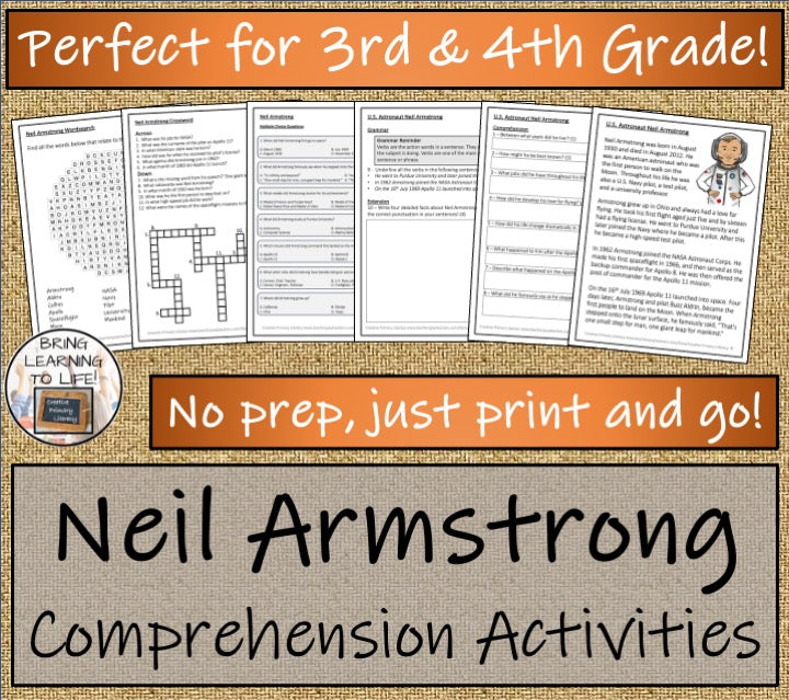 Neil Armstrong Close Reading Comprehension Activities | 3rd Grade & 4th Grade