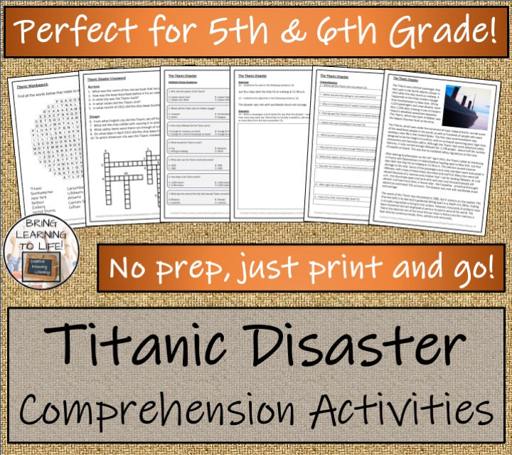 Titanic Close Reading Comprehension Activities | 5th Grade & 6th Grade