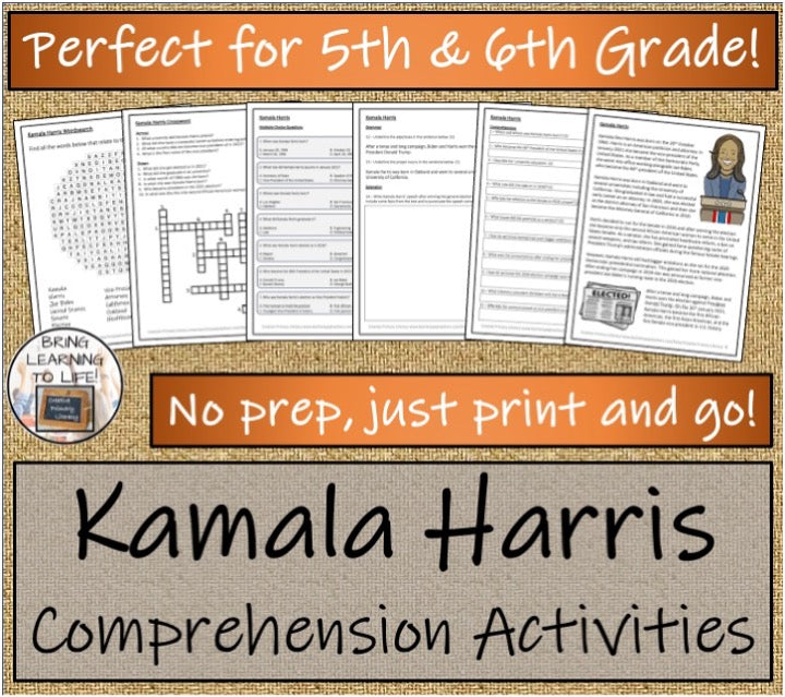 Kamala Harris Close Reading & Biography Bundle | 5th Grade & 6th Grade