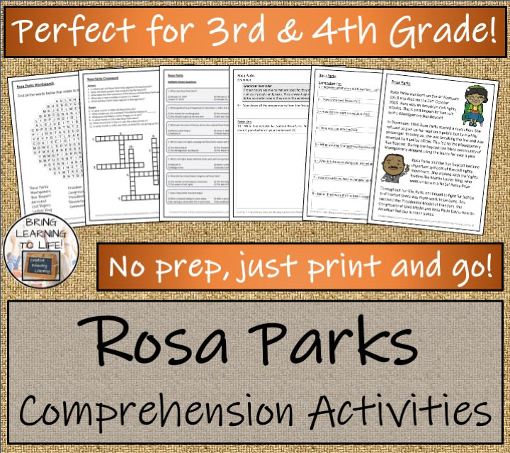 Rosa Parks Close Reading Comprehension Activities | 3rd Grade & 4th Grade