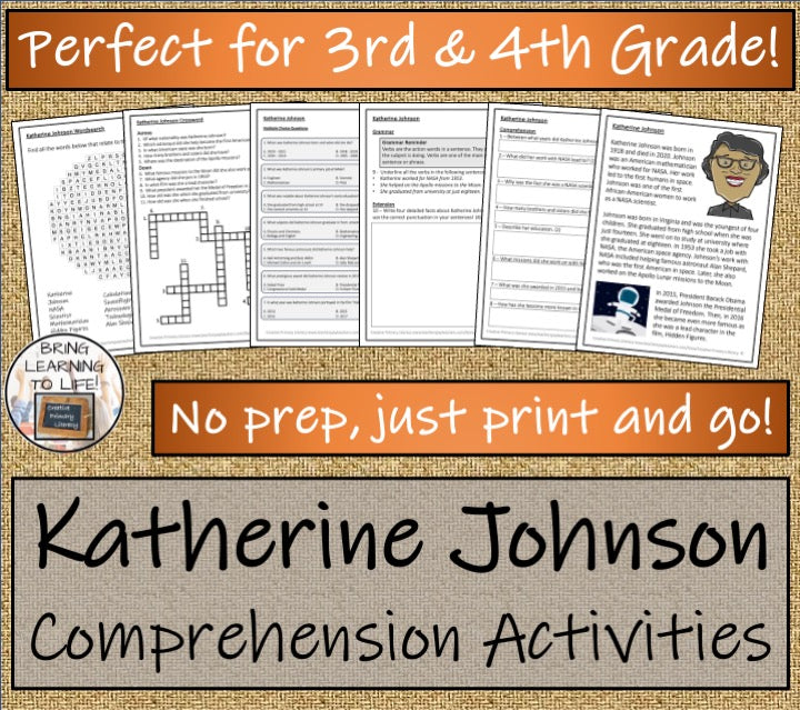 Katherine Johnson Close Reading Comprehension Activities | 3rd Grade & 4th Grade