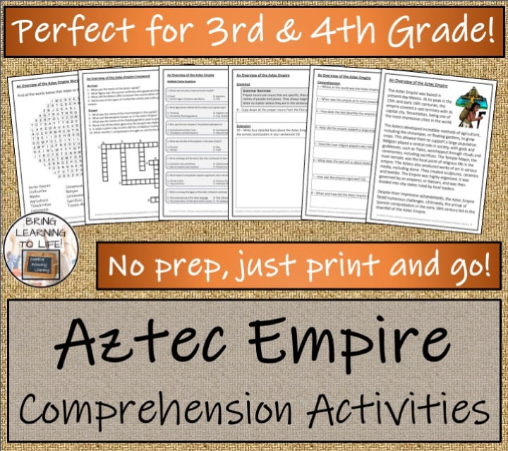 Aztec Empire Close Reading & Informational Writing Bundle | 3rd & 4th Grade