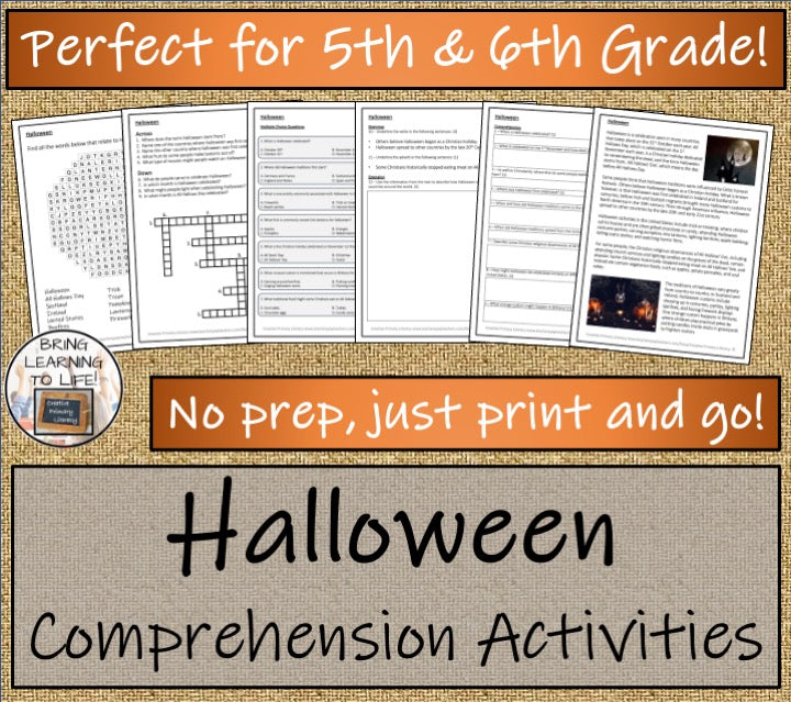 Halloween Close Reading Comprehension Activities | 5th Grade & 6th Grade