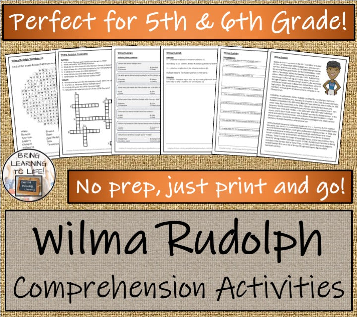 Wilma Rudolph Close Reading Comprehension Activities | 5th Grade & 6th Grade