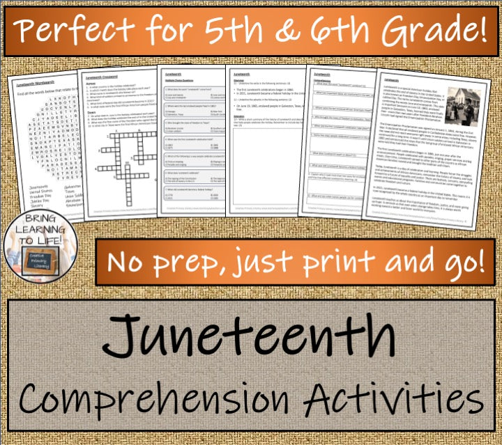 Juneteenth Close Reading Comprehension Activities | 5th Grade & 6th Grade