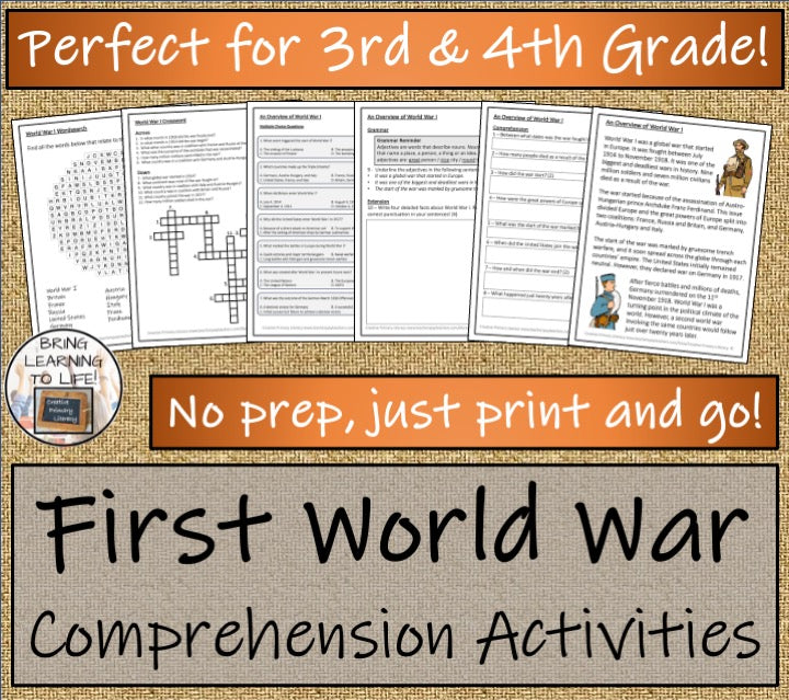 World War I Close Reading Comprehension Activities | 3rd Grade & 4th Grade