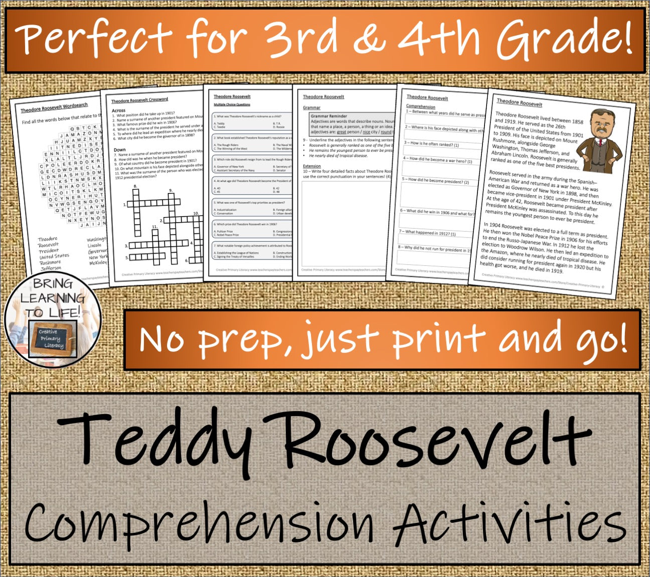 Theodore Roosevelt Close Reading Comprehension Activities | 3rd Grade & 4th Grade