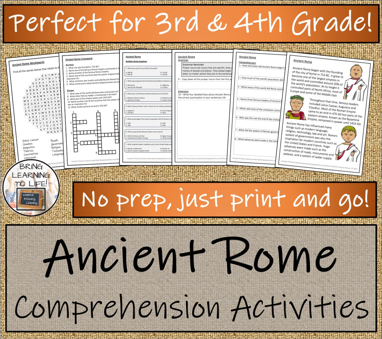 Ancient Rome Close Reading Comprehension Activities | 3rd Grade & 4th Grade