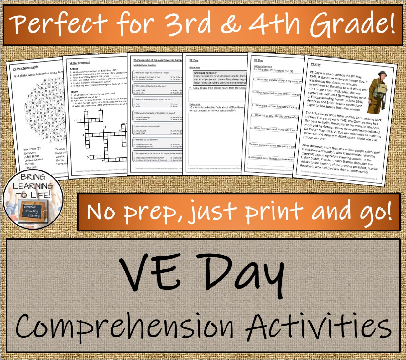 VE Day Close Reading Comprehension Activities | 3rd Grade & 4th Grade