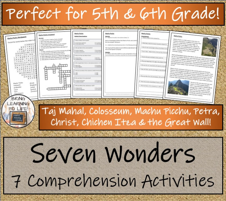 Seven Wonders of the World Close Reading Comprehension Bundle | 5th & 6th Grade