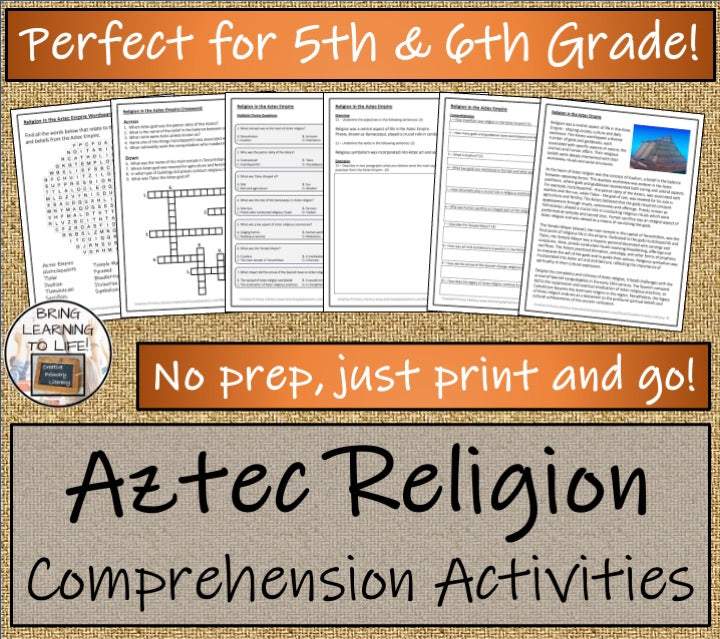 Religion in the Aztec Empire Close Reading Comprehension | 5th & 6th Grade