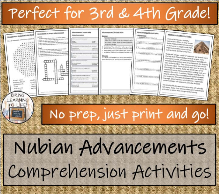Ancient Nubia Advancements Reading Comprehension Activities | 3rd-4th Grade worksheets and activities for students.
