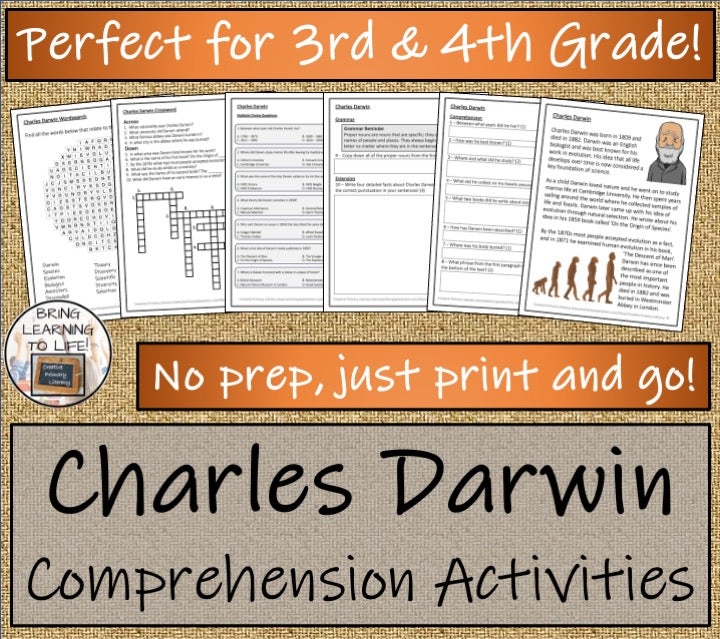 Charles Darwin Close Reading Comprehension Activities | 3rd Grade & 4th Grade