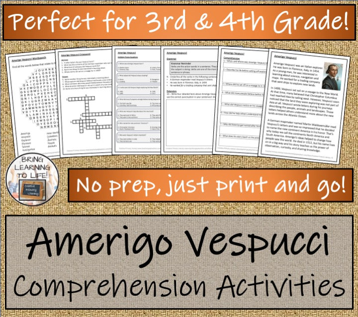 Amerigo Vespucci Close Reading Comprehension Activities | 3rd Grade & 4th Grade
