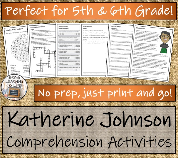 Katherine Johnson Close Reading Comprehension Activities | 5th Grade & 6th Grade