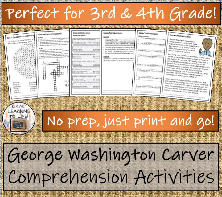 George Washington Carver Close Reading Comprehension Activities | 3rd & 4th Grade