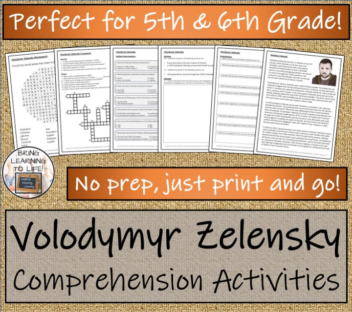 Volodymyr Zelensky Close Reading Comprehension Activities | 5th & 6th Grade