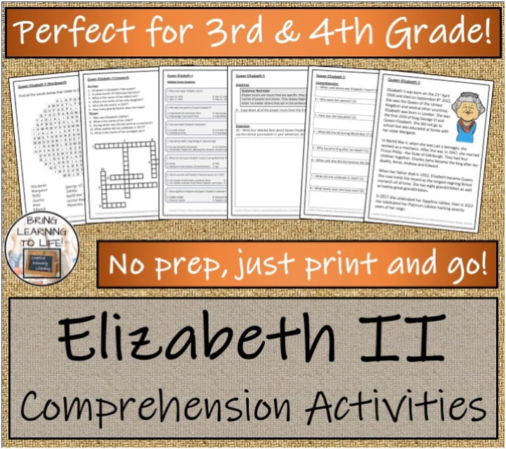 Queen Elizabeth II Close Reading & Biography Bundle | 3rd Grade & 4th Grade