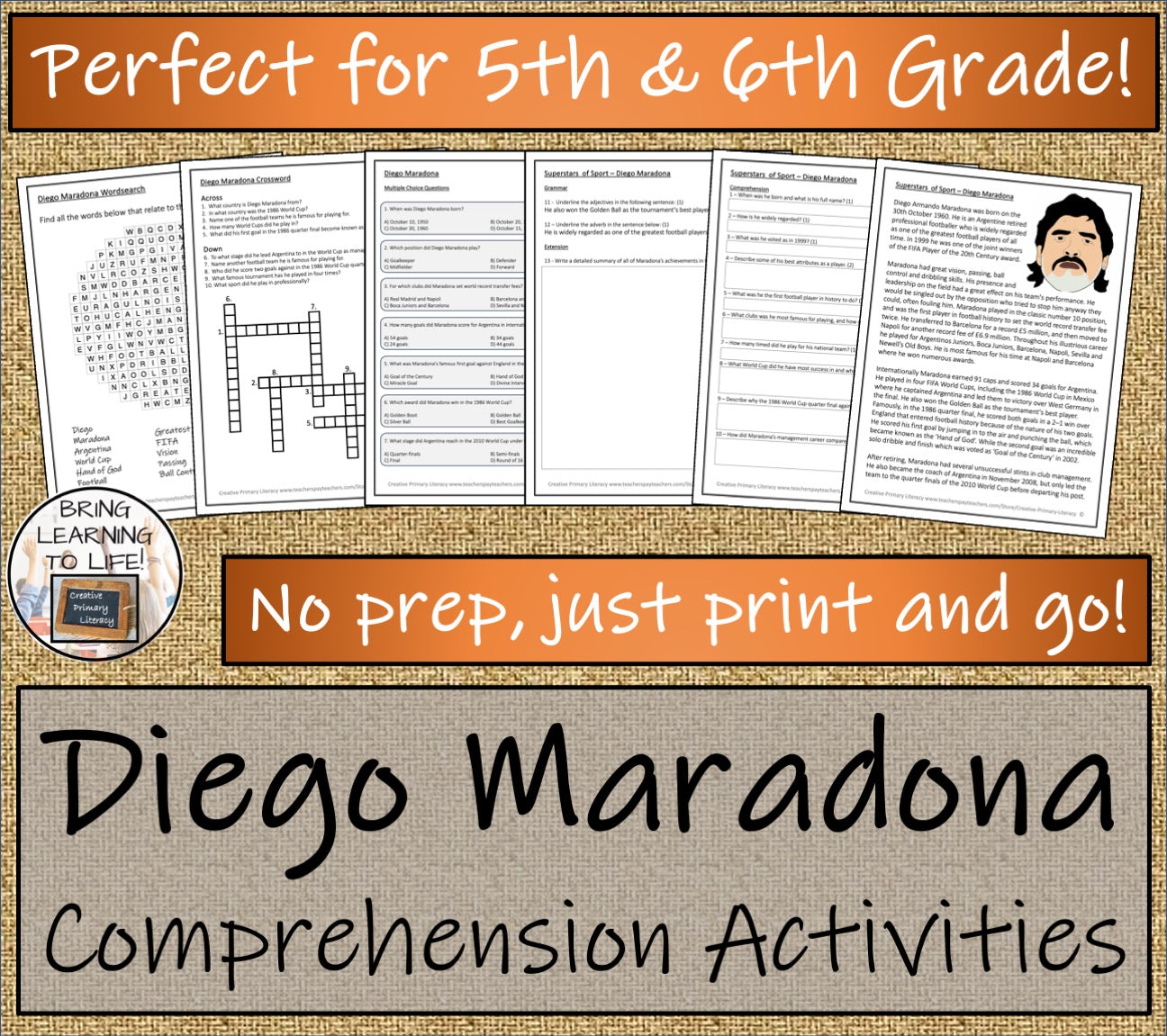 Diego Maradona Close Reading Comprehension Activities | 5th Grade & 6th Grade