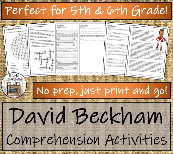 David Beckham Close Reading Comprehension Activities | 5th Grade & 6th Grade