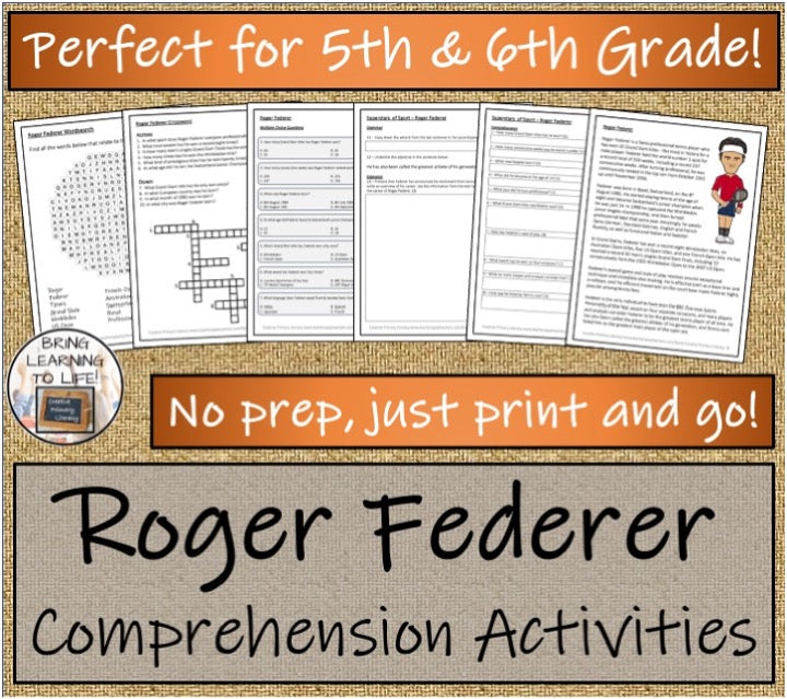 Roger Federer Close Reading & Biography Bundle | 5th Grade & 6th Grade