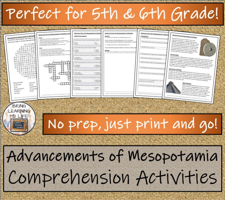 Advancements from Mesopotamia Close Reading Comprehension | 5th & 6th Grade