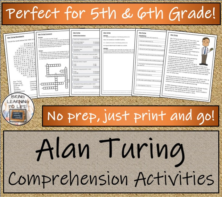 Alan Turing Close Reading Comprehension Activities | 5th Grade & 6th Grade