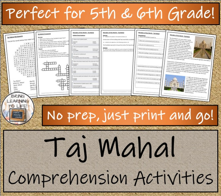 Taj Mahal Close Reading Comprehension Activities | 5th Grade & 6th Grade