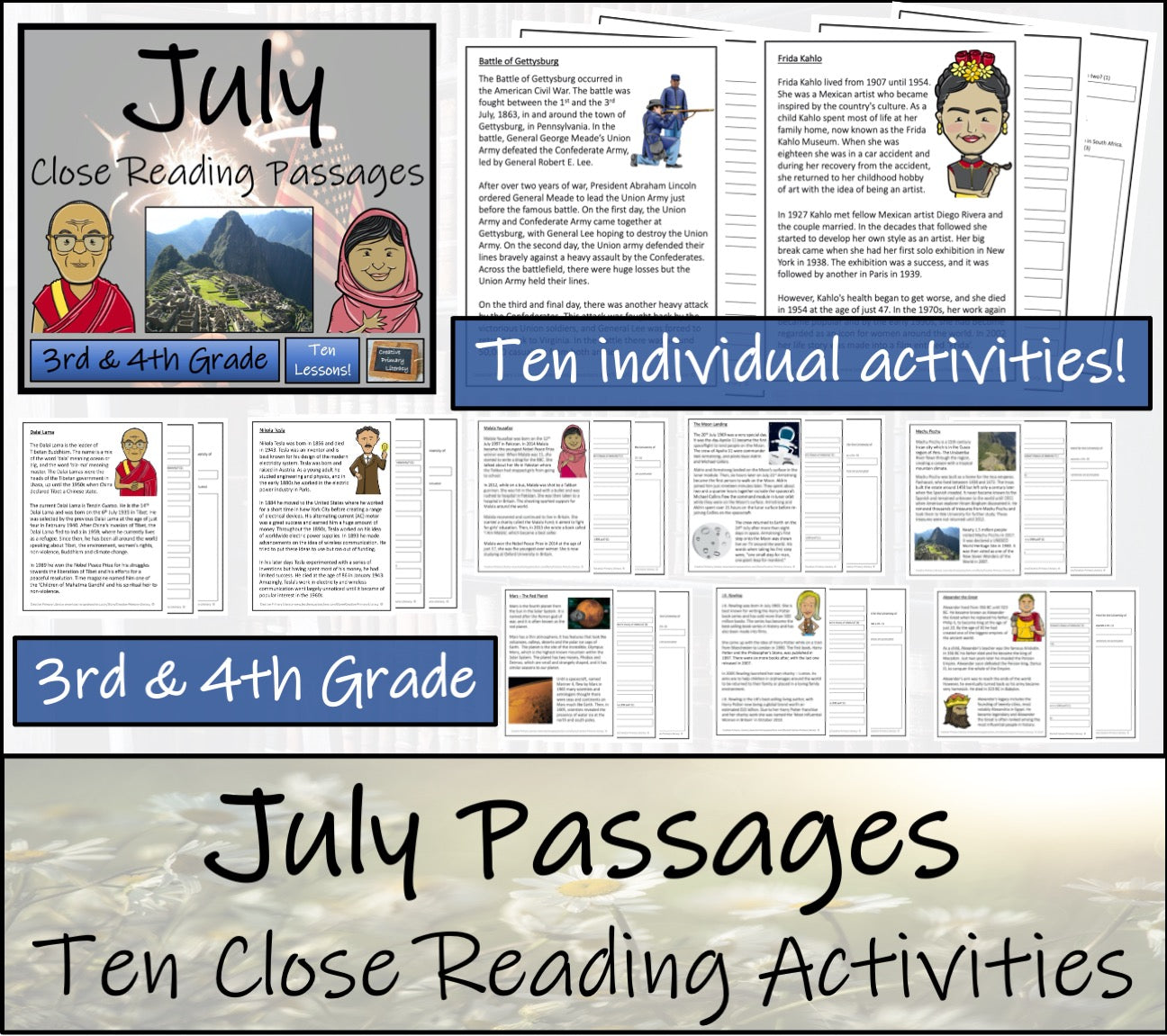 July Close Reading Comprehension Passages | 3rd Grade & 4th Grade