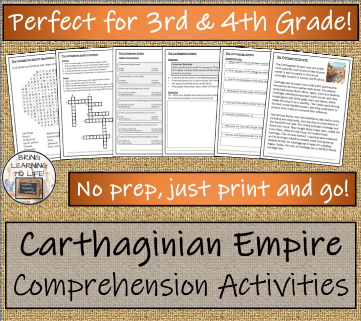 Carthaginian Empire Close Reading Comprehension Activities | 3rd & 4th Grade