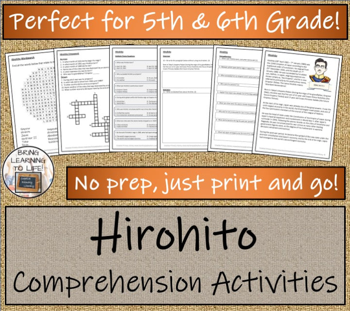 Hirohito Close Reading Comprehension Activities | 5th Grade & 6th Grade