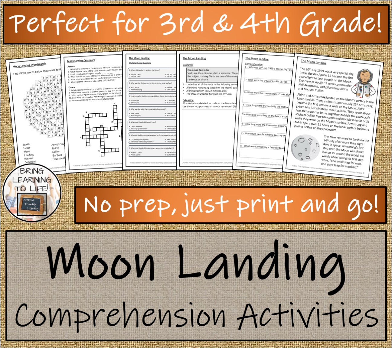 The Moon Landing Close Reading Comprehension Activities | 3rd Grade & 4th Grade