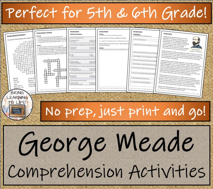 George Meade Close Reading Comprehension Activities | 5th Grade & 6th Grade