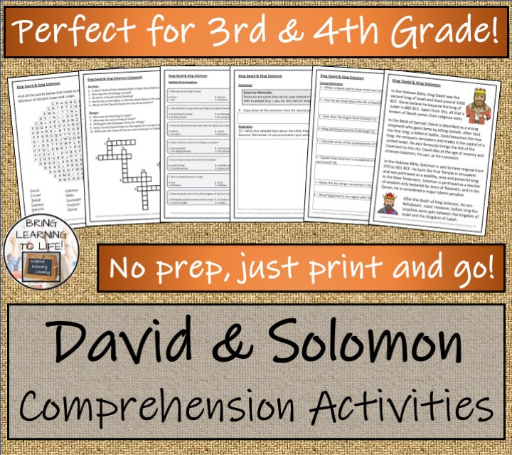 King David & King Solomon Close Reading Activities | 3rd Grade & 4th Grade