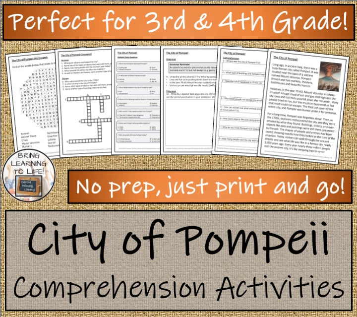 Pompeii Close Reading Comprehension Activities | 3rd Grade & 4th Grade