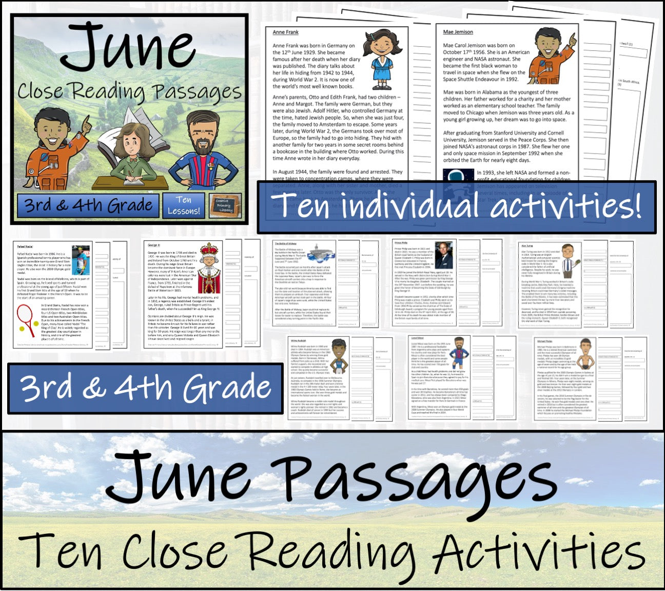 June Close Reading Comprehension Passages | 3rd Grade & 4th Grade