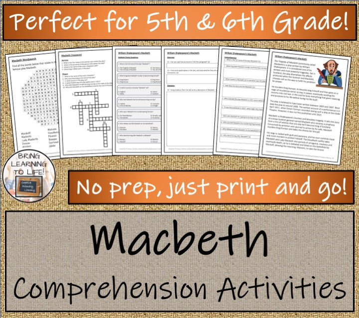 Macbeth | Play Script & Close Reading Bundle | 5th Grade & 6th Grade