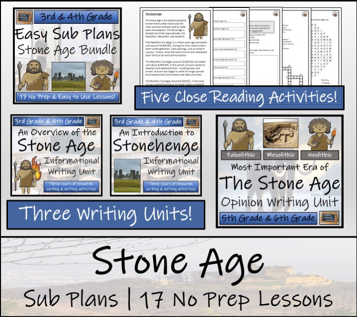 Emergency Sub Plans | Stone Age Bundle | 3rd Grade & 4th Grade