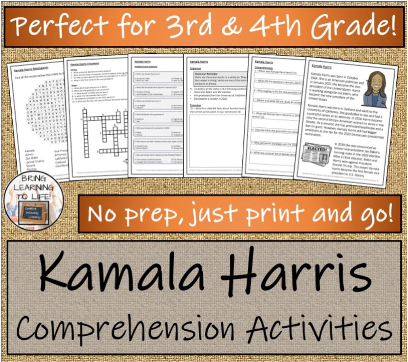 Kamala Harris Close Reading & Biography Bundle 3rd Grade & 4th Grade