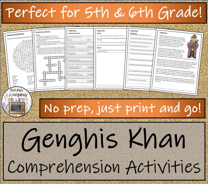 Genghis Khan Close Reading Comprehension Activities | 5th Grade & 6th Grade