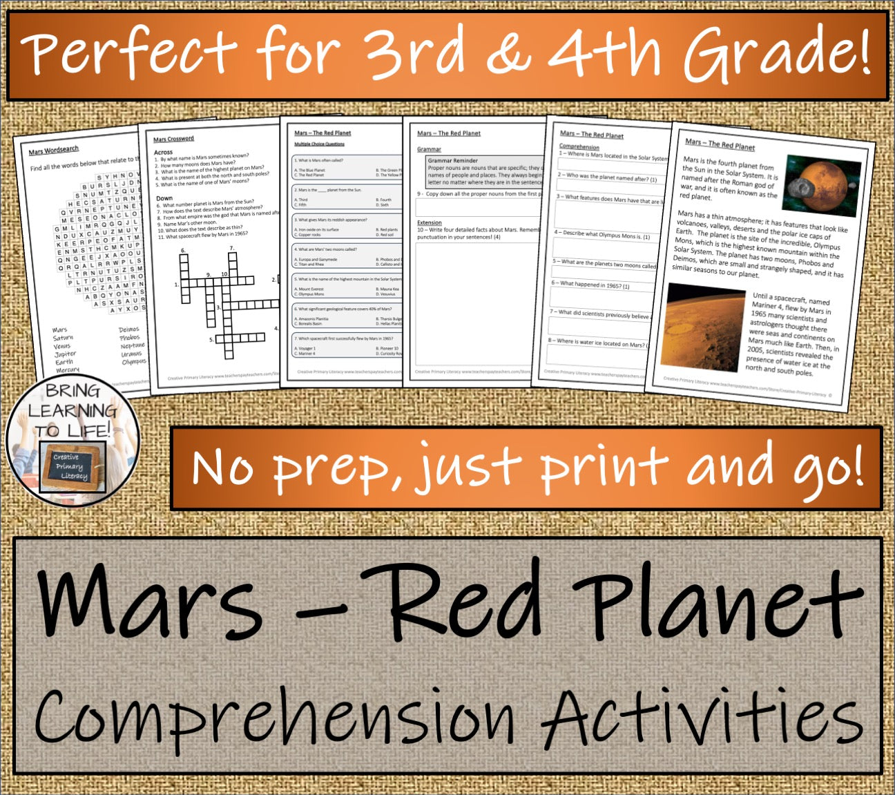 Mars - The Red Planet Close Reading Comprehension Activities | 3rd & 4th Grade