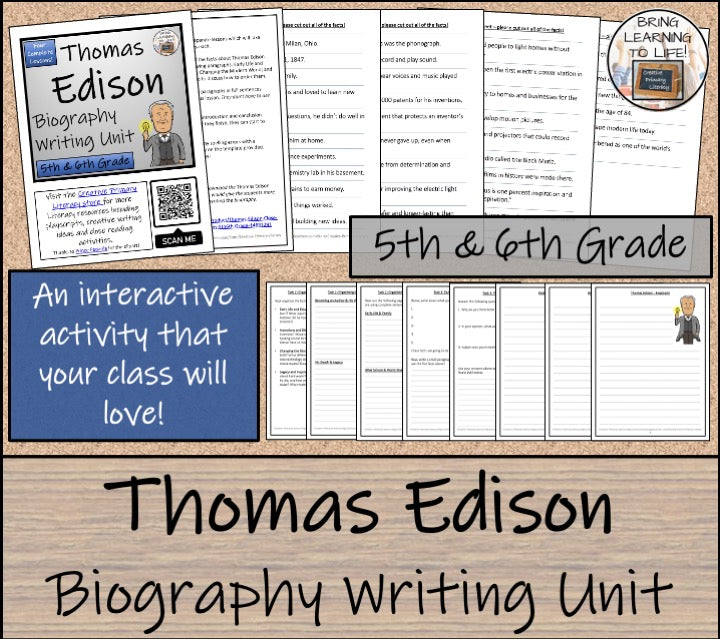 Thomas Edison Biography Writing Unit | 5th–6th Grade | Inventors & Scientists
