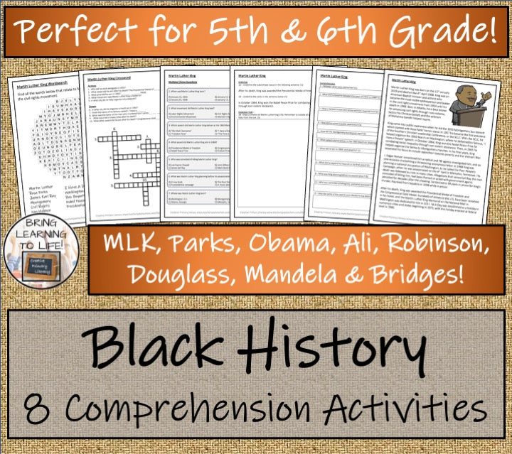 Black History Close Reading Comprehension Activity Bundle | 5th & 6th Grade