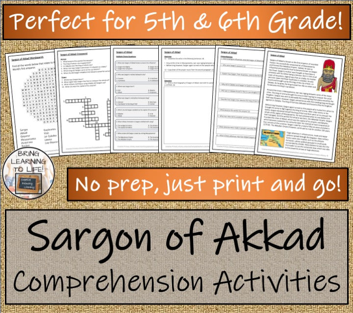 Sargon of Akkad Close Reading Comprehension Activities | 5th Grade & 6th Grade