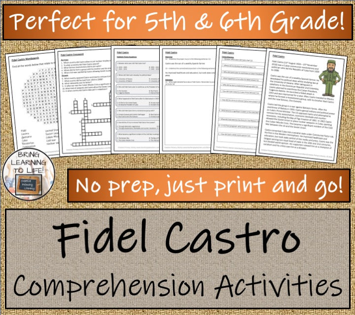 Fidel Castro Close Reading Comprehension Activities | 5th Grade & 6th Grade