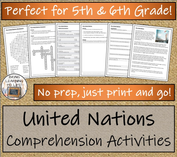 United Nations Close Reading Comprehension Activities | 5th & 6th Grade